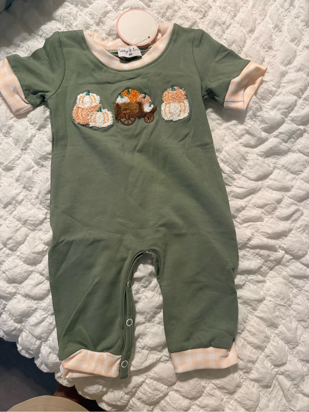 Sage Pumpkin French Knot Baby One-Piece